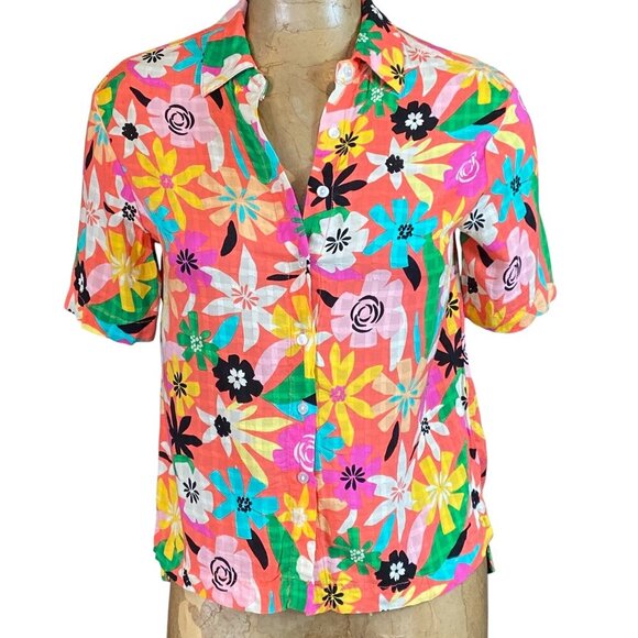 Jane + Delancey Floral Button Down Short Sleeve Shirt Sz S #141S - Picture 1 of 8